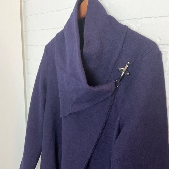 Linea Domani Jacket Cape 100% Boiled Wool High neck Deep Purple Pockets Sz S - Picture 6 of 16